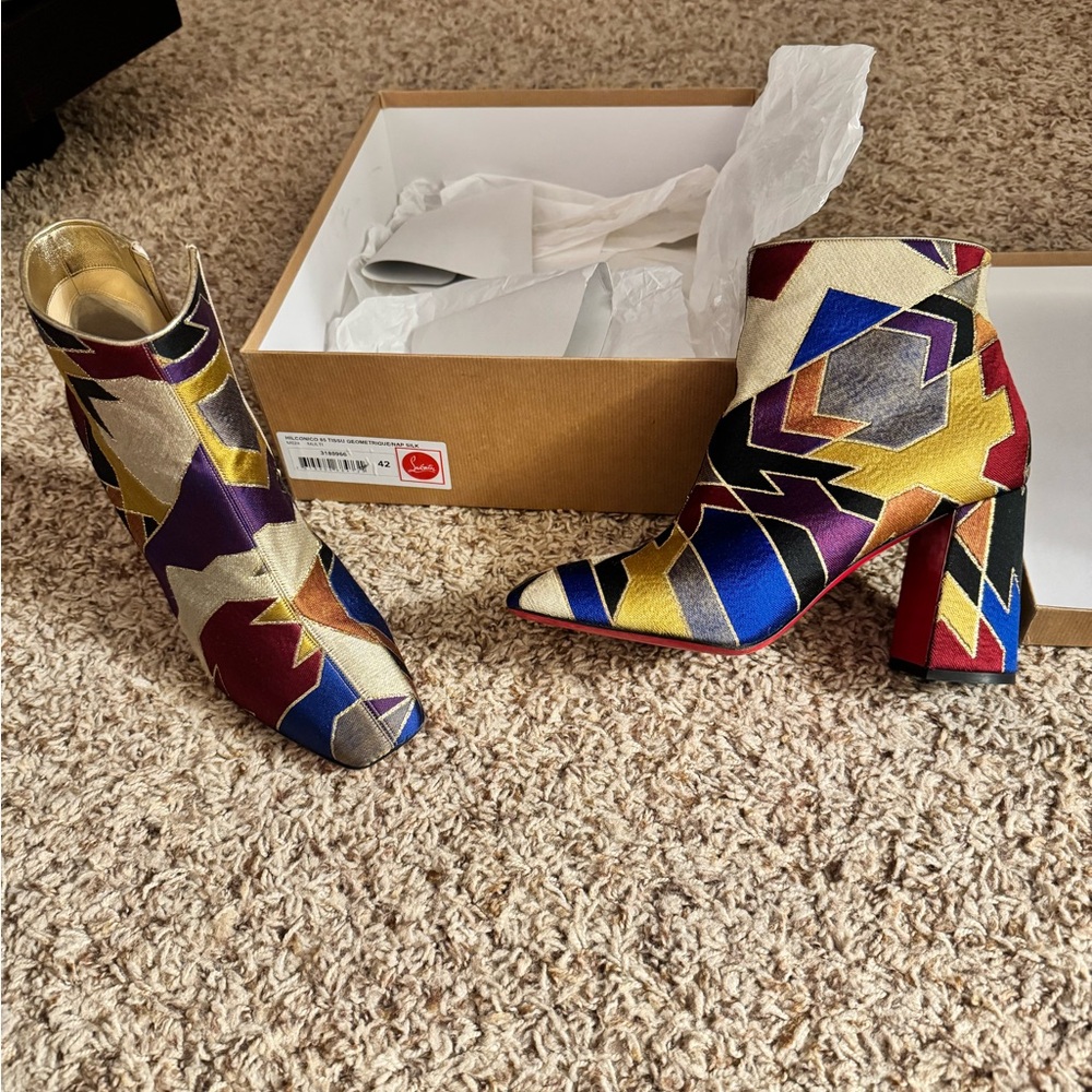 Christian Louboutin Hilconico 85 Tissu Geometrique/Nap Silk 42 - Picture 2 of 10